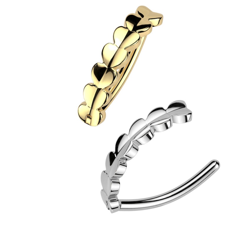 Titanium Heart Row Hinged Belly Bar 14G Gold