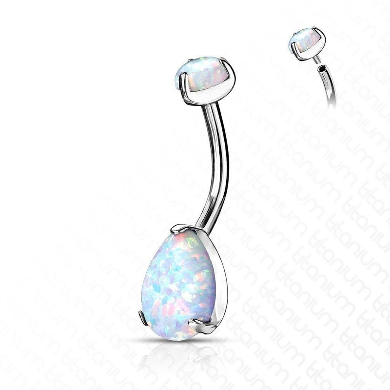 Titanium Opal Drop Belly Bar 14G
