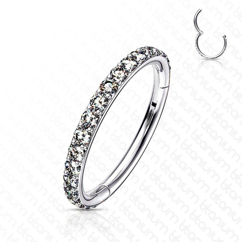 Titanium Side Paved Hinged Ring 18G 8mm