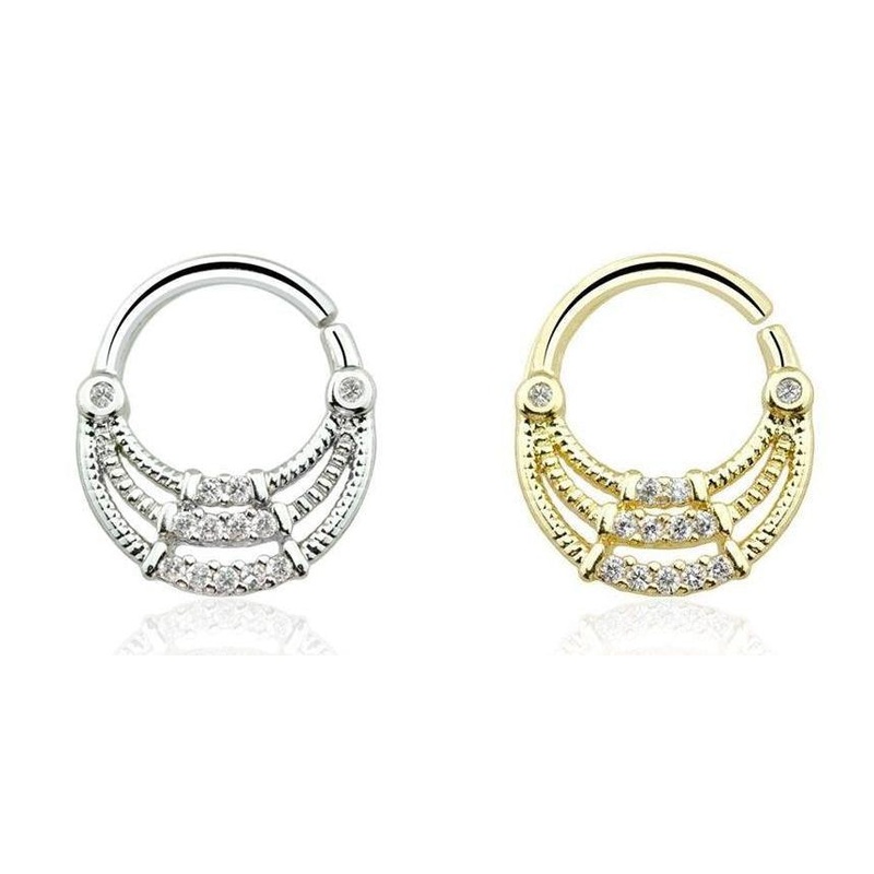 Triple Layer Gem Twist Ring 16G Gold