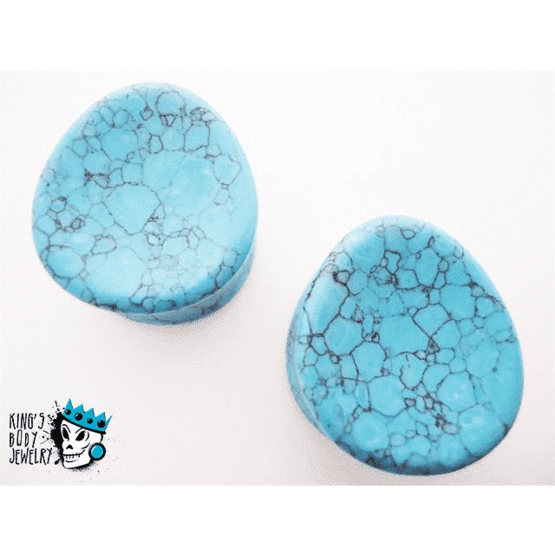 Turquoise Ovalized Tear Drop Stone Plugs (5/8 inch – 1 inch) 5/8 inch