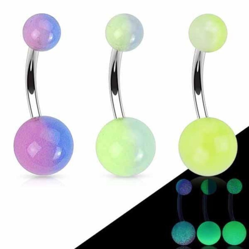 Two-Tone Glow Belly Bar 14G Green