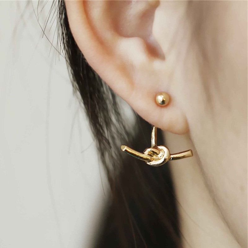 Wren Modern Minimalist Knot Ear Jacket Earrings Gold