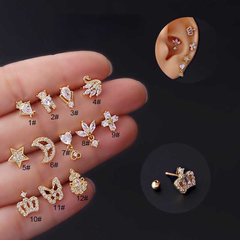 Zahara Crystal Ear Piercing Earring Studs Gold 10 – 2 Pieces
