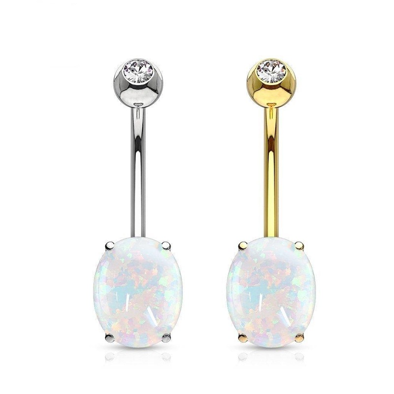 14kt Gold Opal Belly Bar 14G White Gold