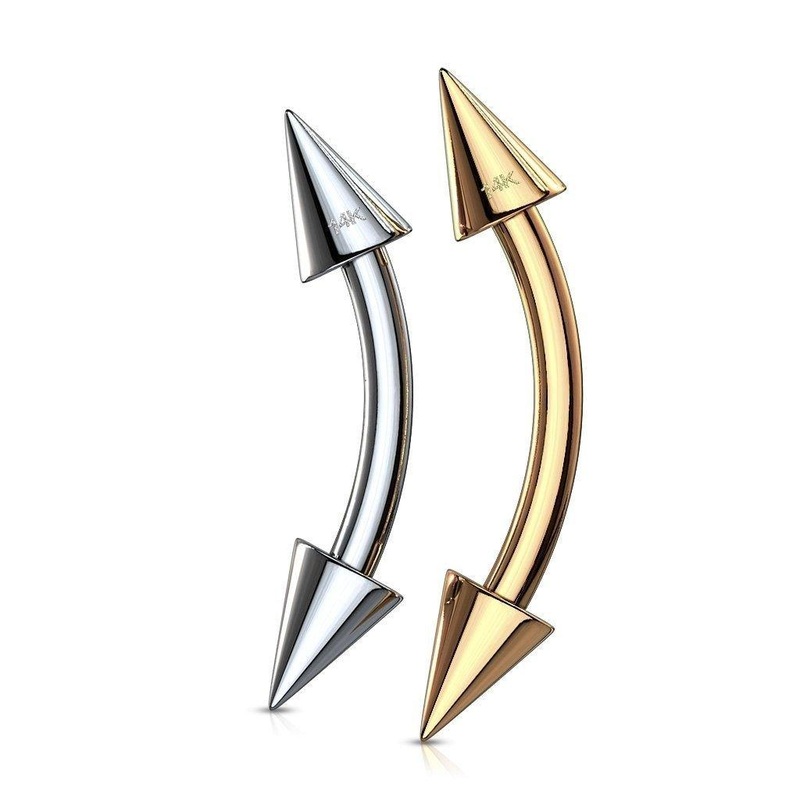 14kt Gold Spike Curve Bar 16G 8mm White Gold
