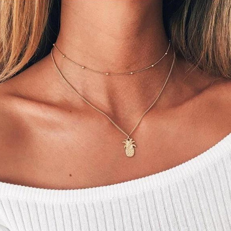 Ananita Double Layered Pineapple Choker Necklace in Gold