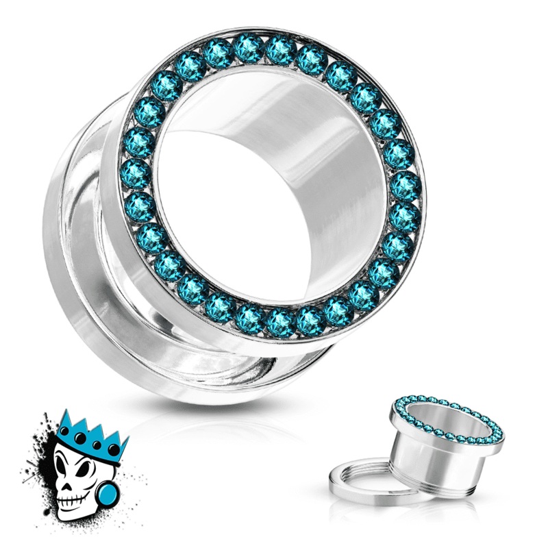 Aqua Bling Flesh Tunnels (8 gauge – 1 inch) 8 g