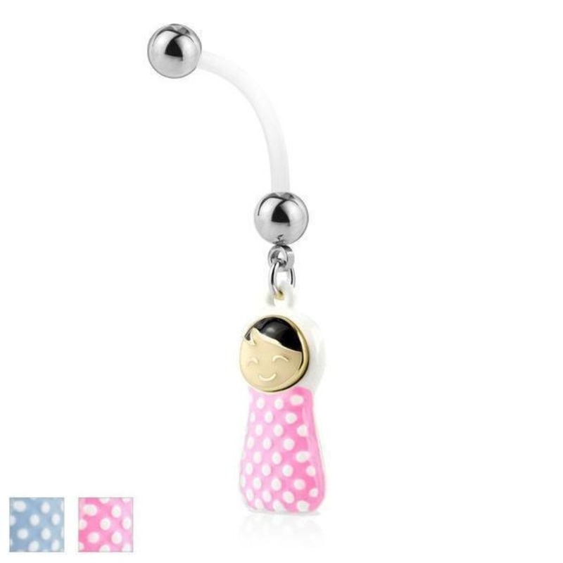 Baby Pregnancy Belly Bar 14G Blue