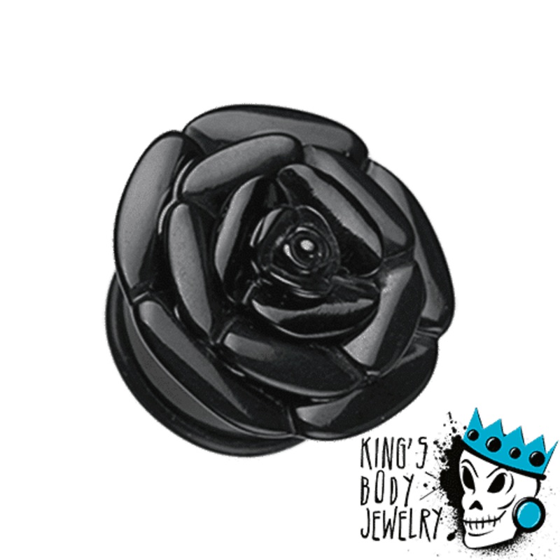 Black Acrylic Rose Plugs (6 gauge – 1 inch) 6 g