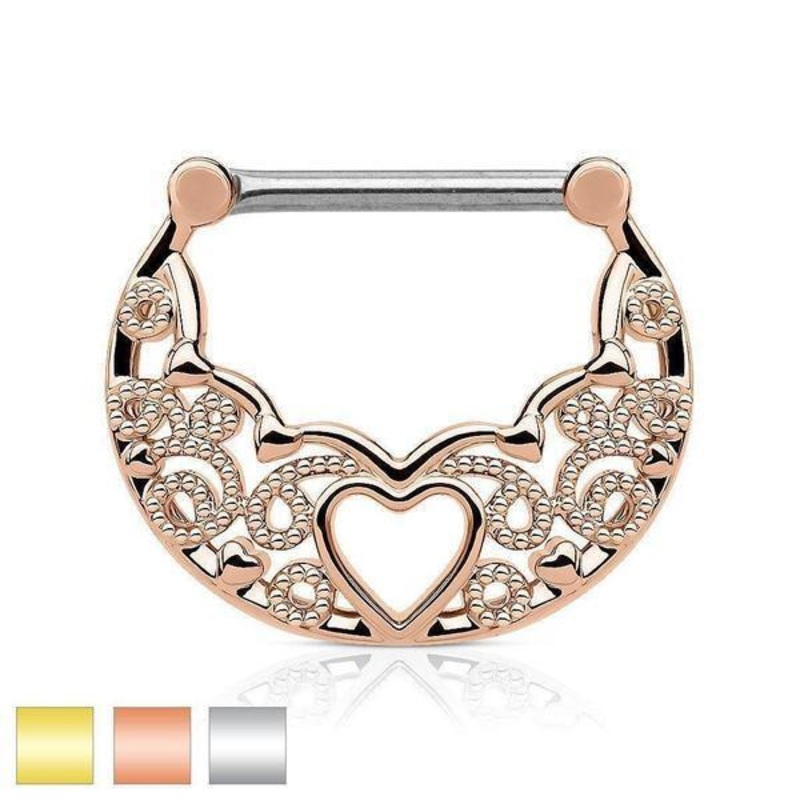 Filigree Heart Nipple Clicker 14G Gold