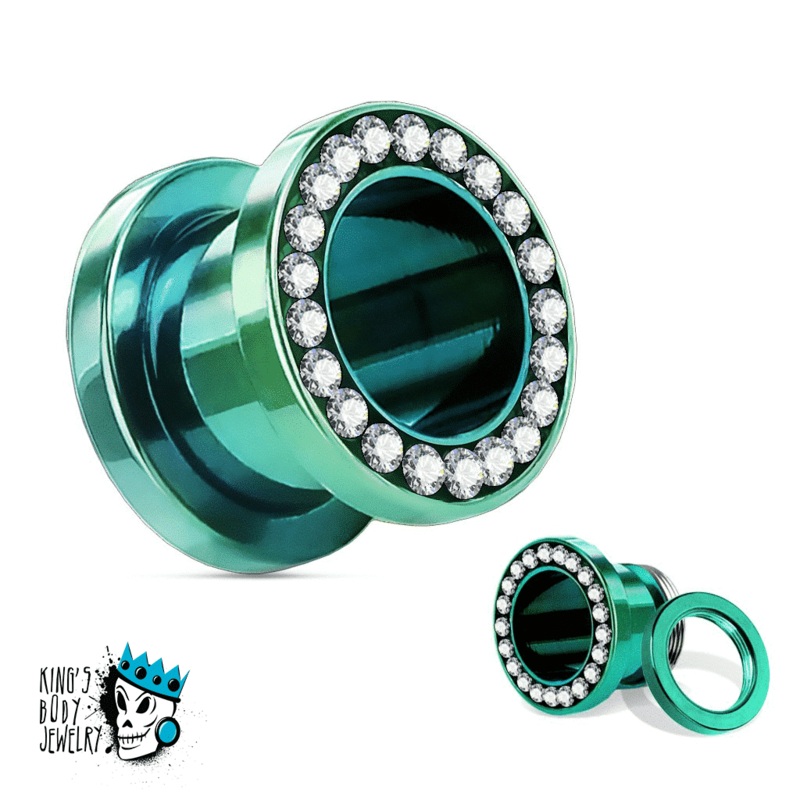 Green Steel Bling Flesh Tunnels (8 gauge – 12 mm) 8 g