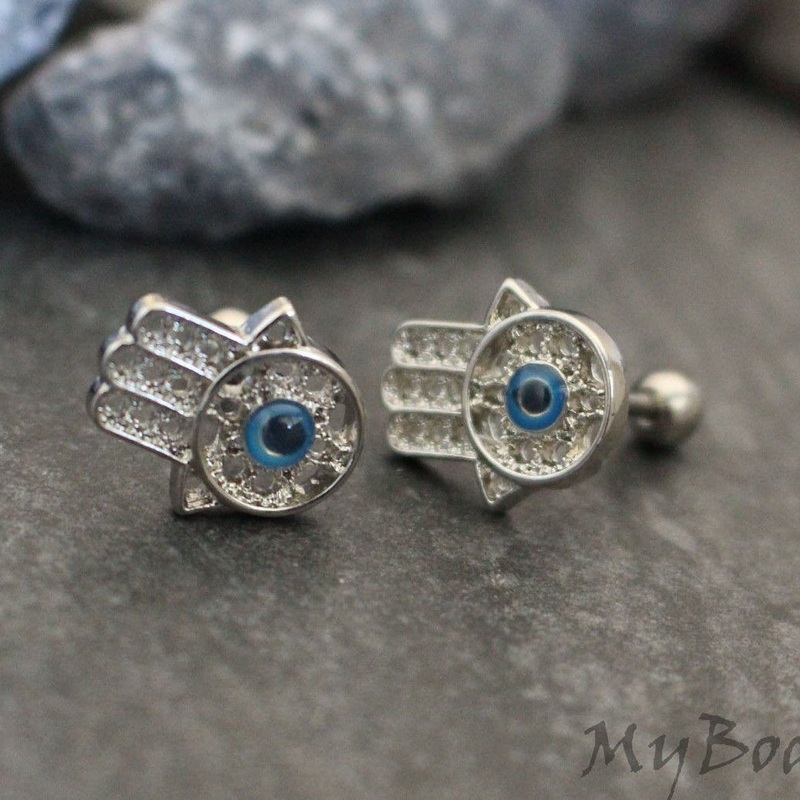 Halina Evil Eye Hamsa 16G Ear Piercing Single Piercing (1)