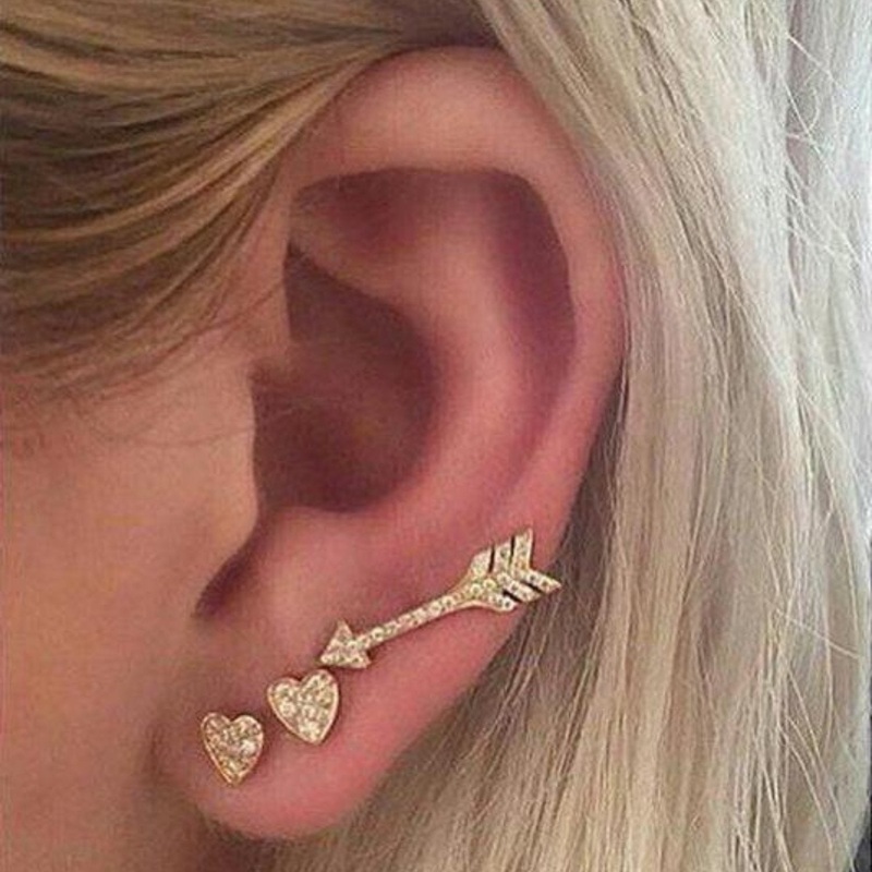 Hasley Crystal Heart & Arrow Earring Set in Gold 3pcs