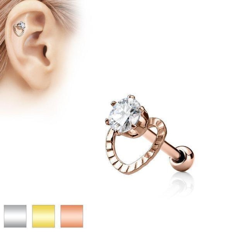 Hollow Heart Cartilage Bar 16G Gold