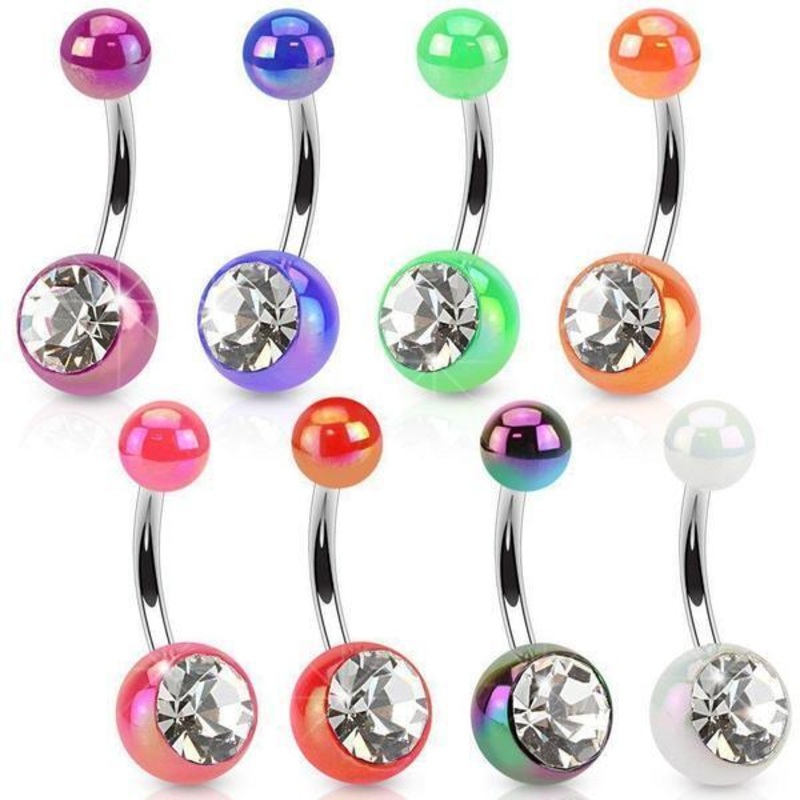 Metallic Gem Belly Bar 14G Orange