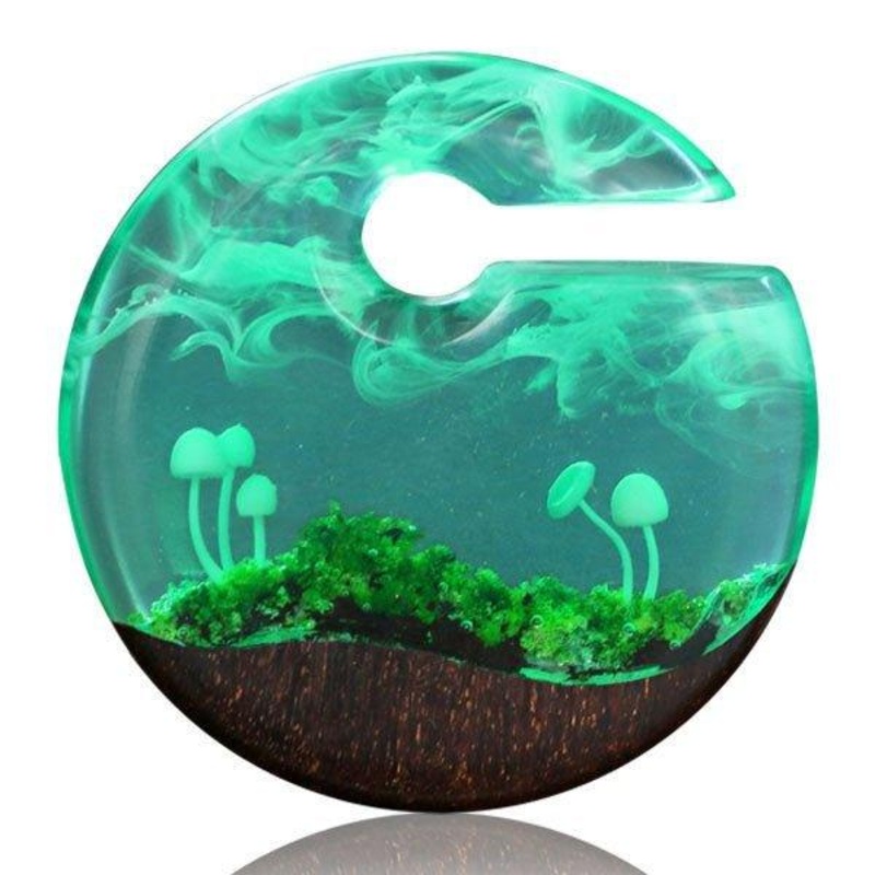 Mushroom Epoxy and Wood Hanger PAIR