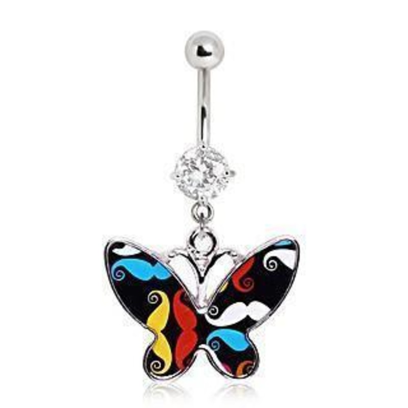 Mustache Butterfly Belly Bar 14G