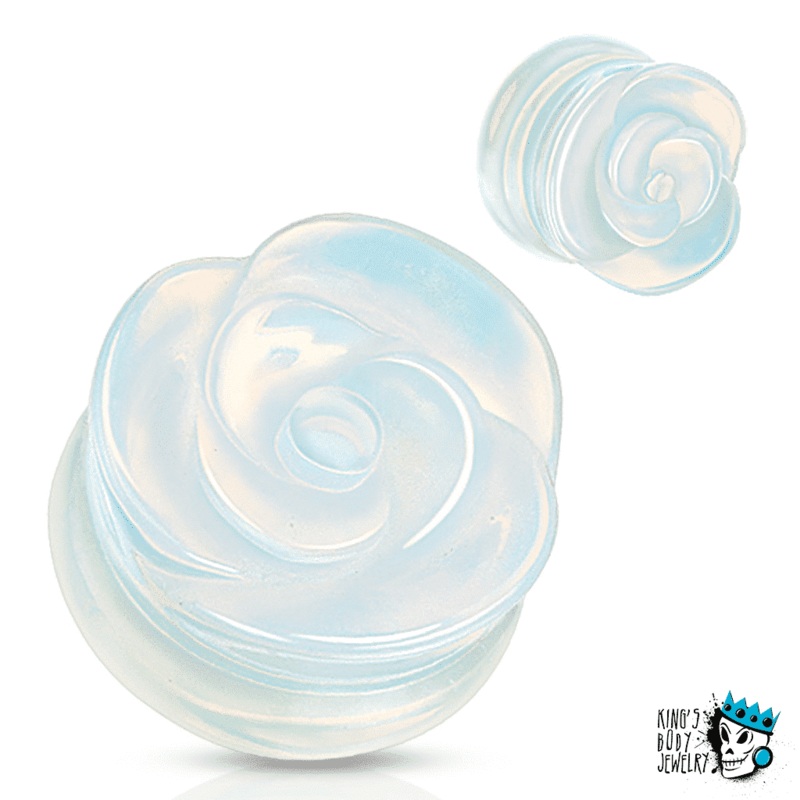 Opalite Rose Carved Stone Plugs (2 gauge – 1 inch) 2 g