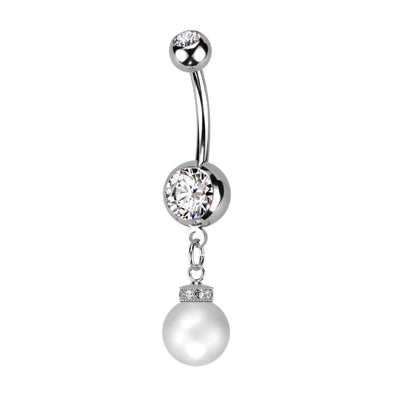 Pearl Drop Belly Bar 14G