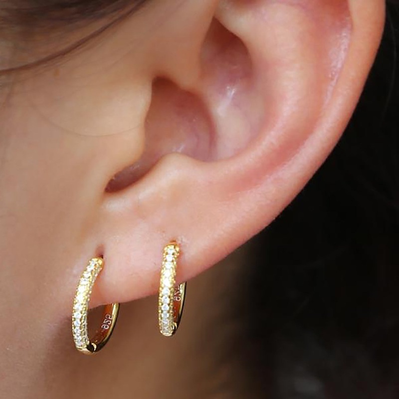 Perseus Double Crystal Ear Piercing Jewelry Small Hoop Huggie Earring Gold