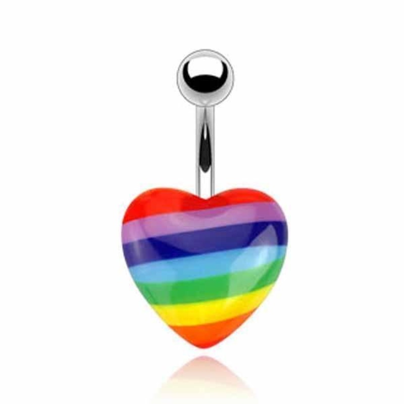 Pride Heart Belly Bar 14G