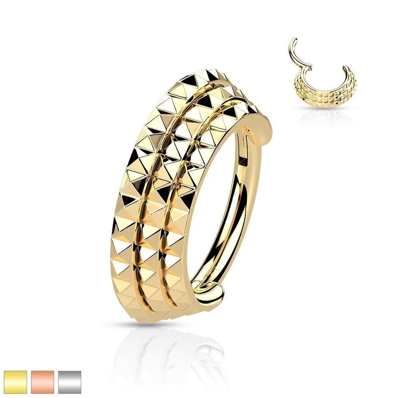 Pyramid Cut Hinged Ring 16G 8mm Gold