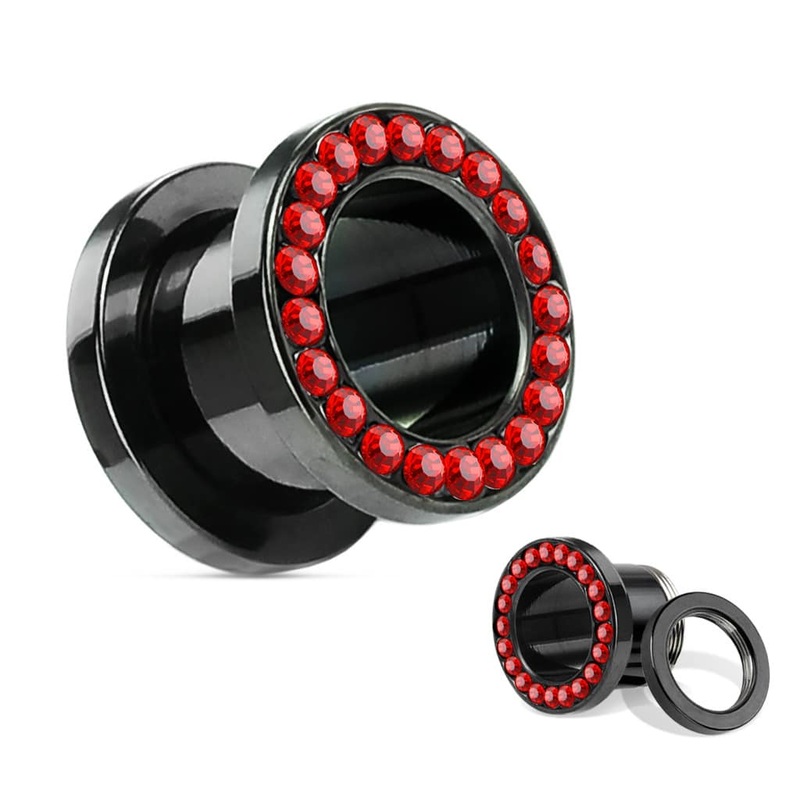 Red Bling Flesh Tunnels (10 gauge – 1 inch) 10 g