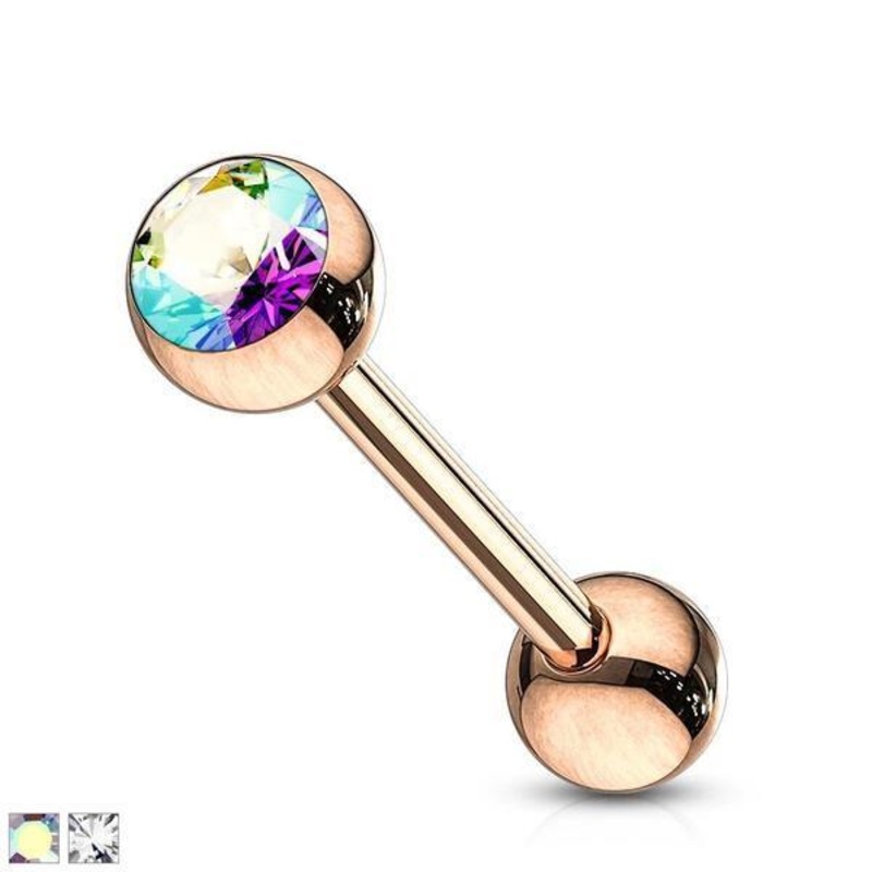 Rose Gold Barbell with Gem 14G Clear