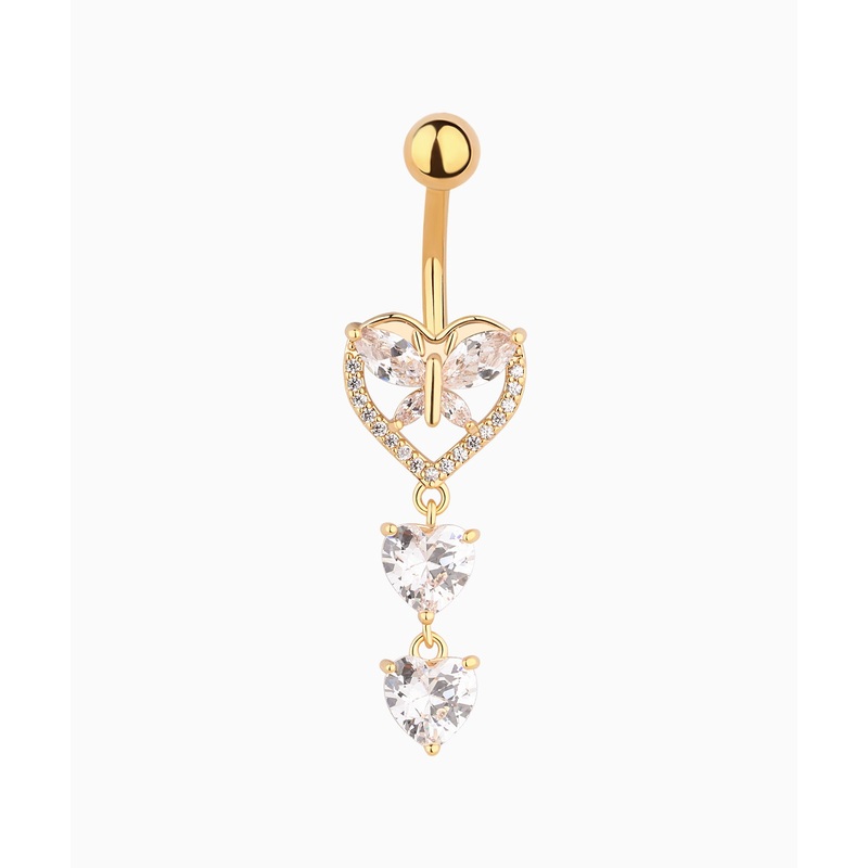 Shiny Heart Butterfly Belly Ring Gold