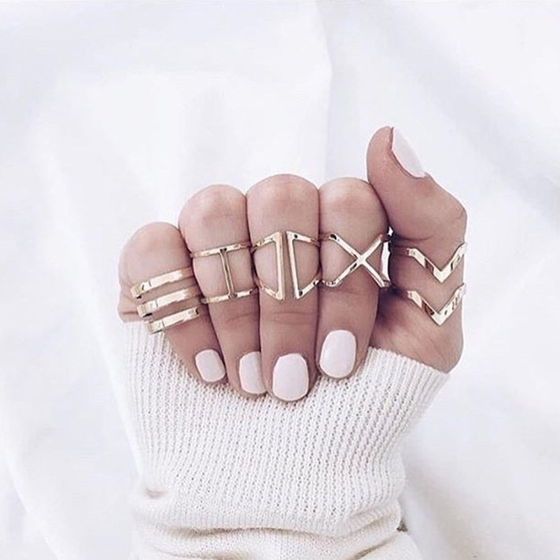 Shira Modern Simple Geometric Arrow Bands Knuckle Ring Set in Gold 5 Pieces