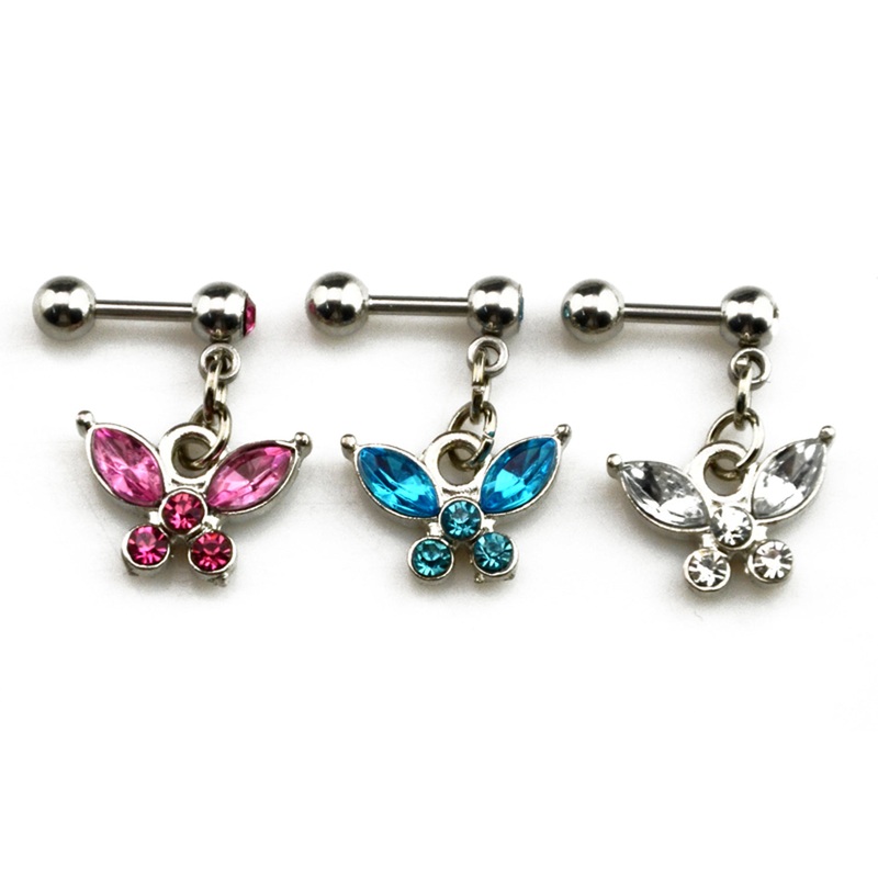 Soar Butterfly Dangle Ear Piercing Jewelry Clear – Pair of Piercings (2)