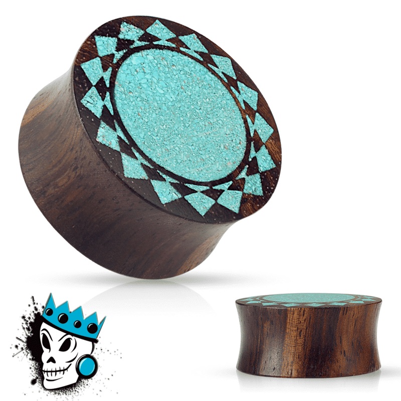 Sono Wood with Inlayed Turquoise Sunburst Plugs (00 gauge – 1 inch) 00 g