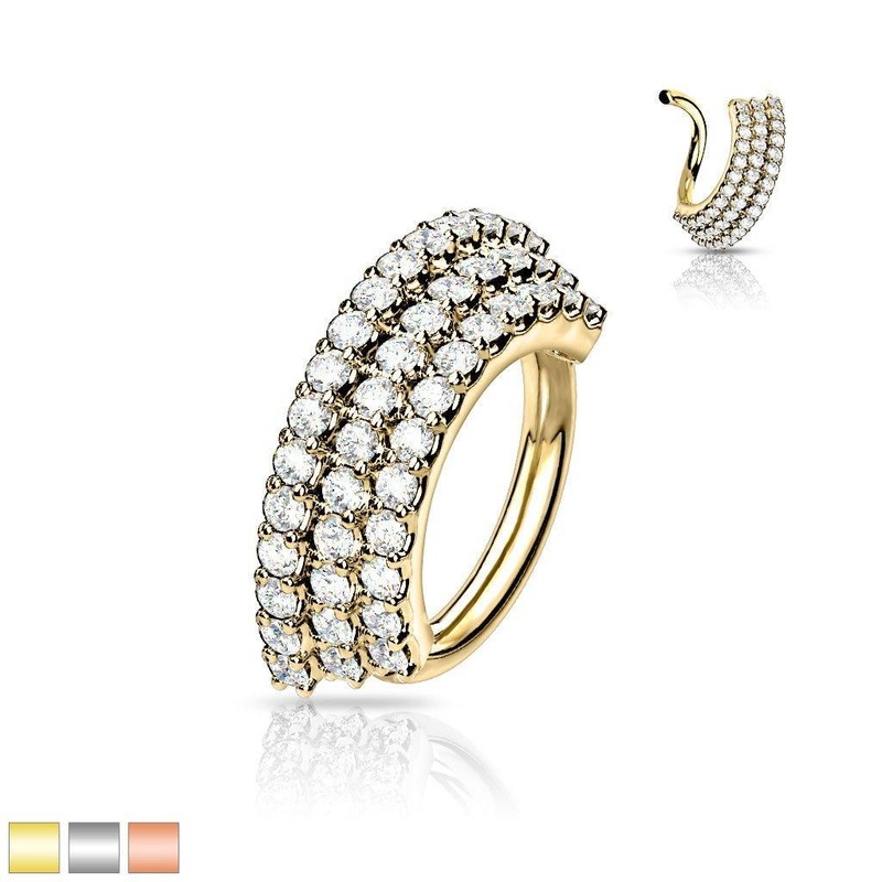 Triple Paved Twist Ring 16G 8mm Gold