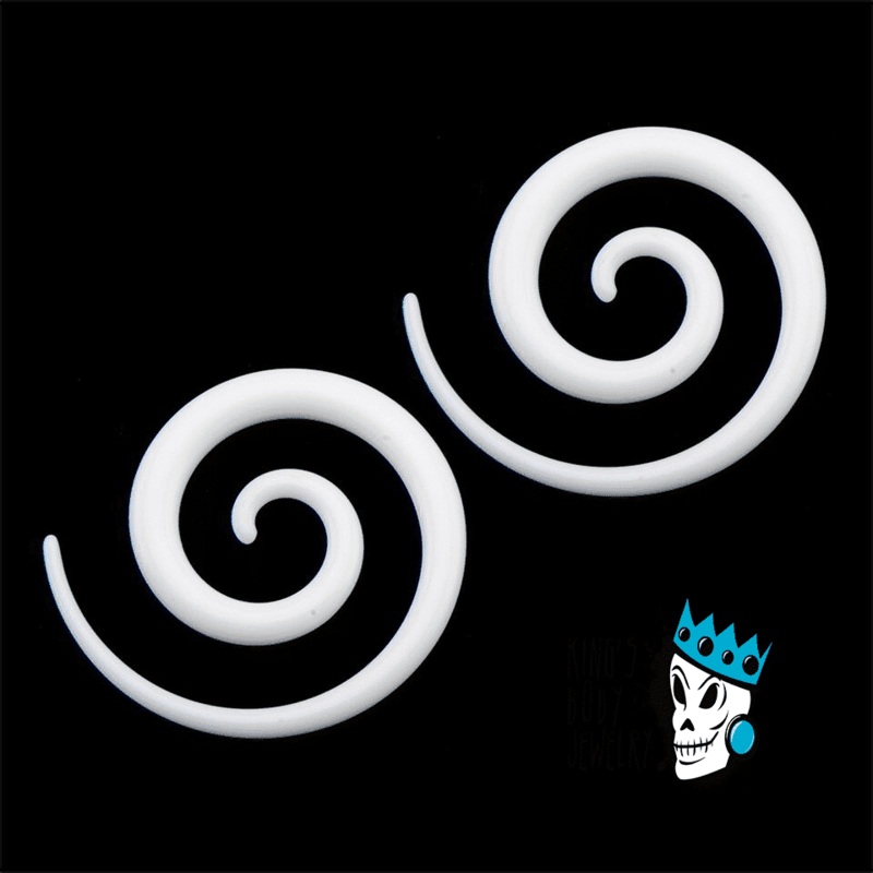 White Acrylic SUPER Spirals (12 gauge – 00 gauge) 14 g