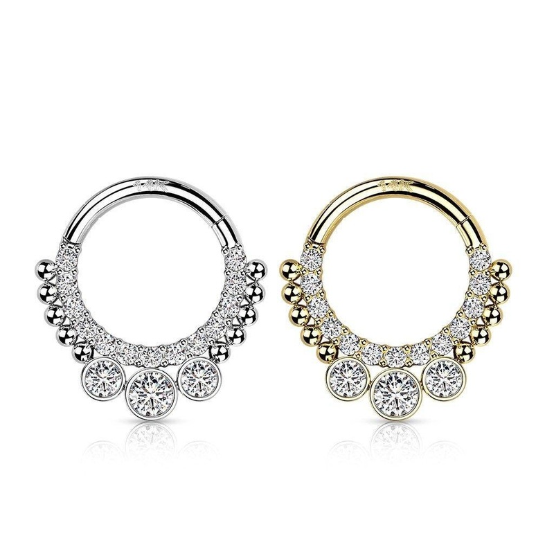 14kt Gold Beaded Gem Hinged Ring 16G White Gold