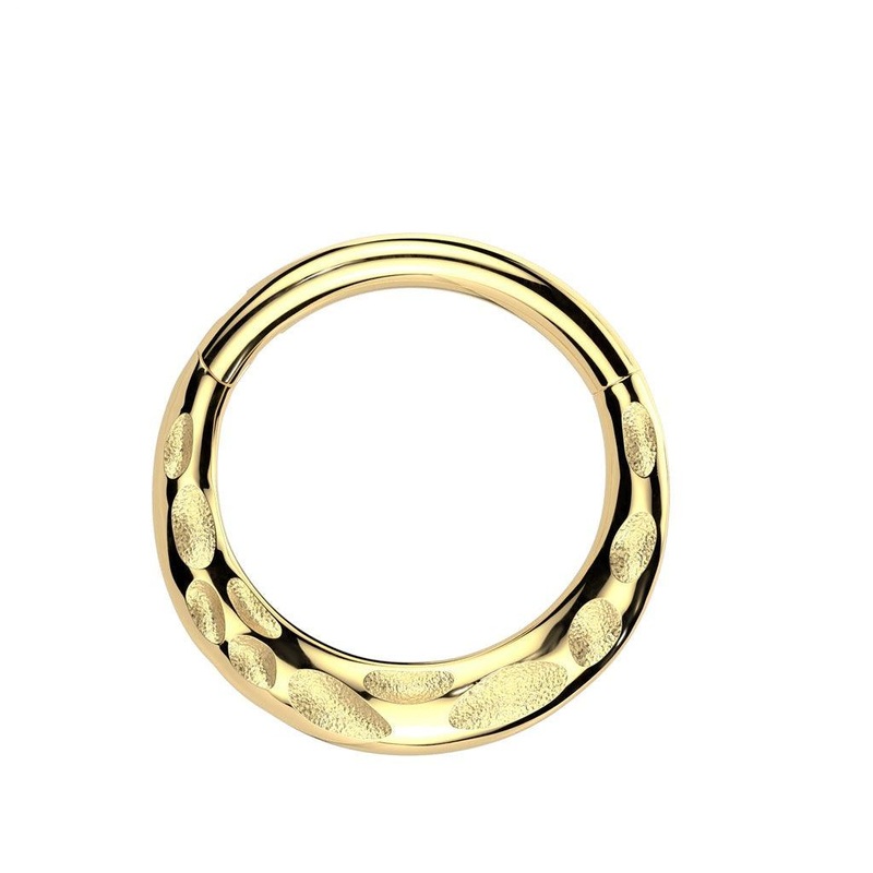 14kt Gold Hammered Hinged Ring 16G 8mm