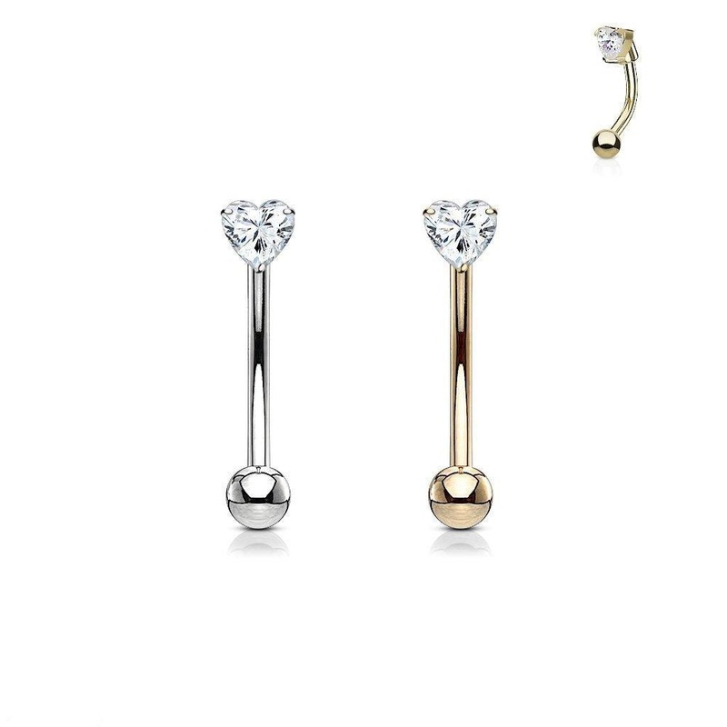 14kt Gold Heart Curve 16G 8mm White Gold