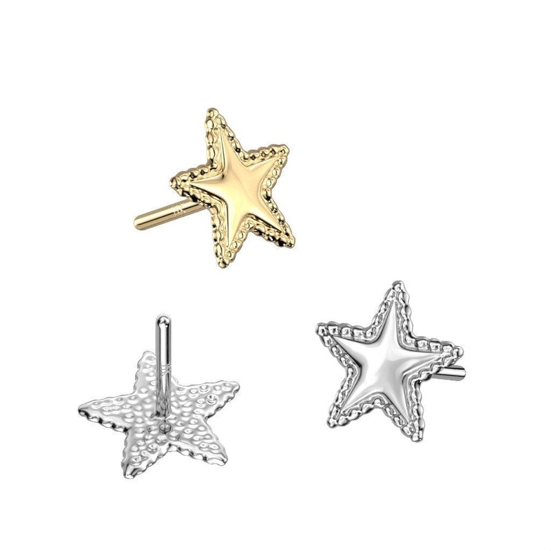 14kt Gold Threadless Pinched Star Top White Gold
