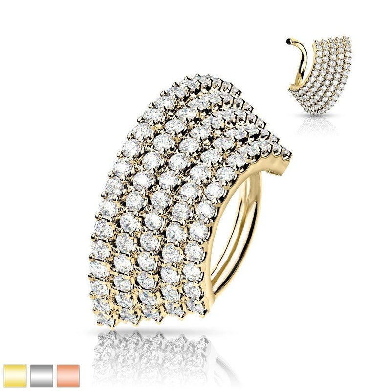 5 Line Paved Twist Ring 16G 8mm Gold