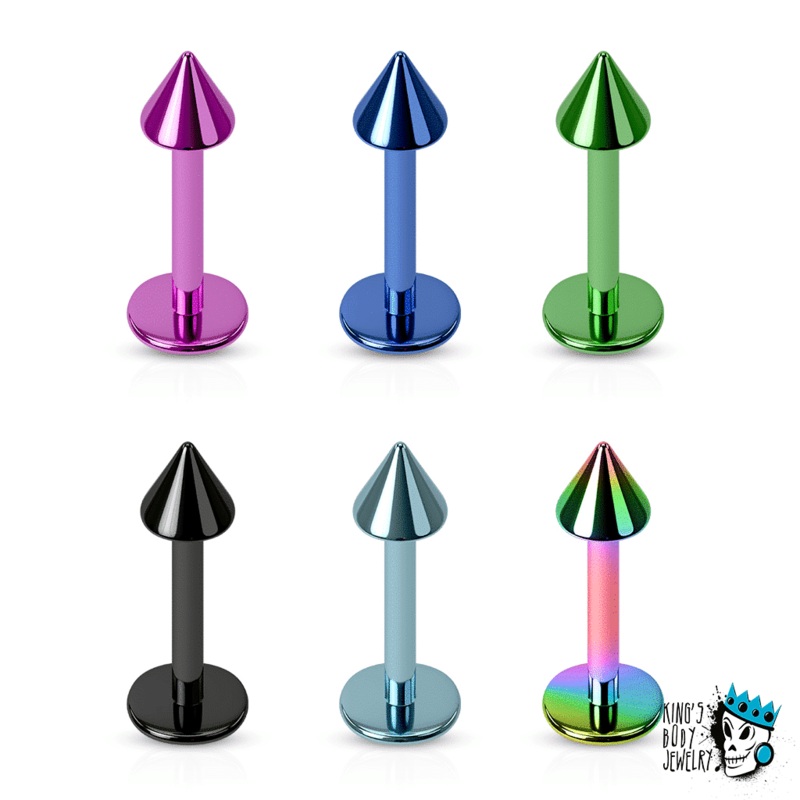 Anodized Labret Ring with Spike (16 gauge) Black