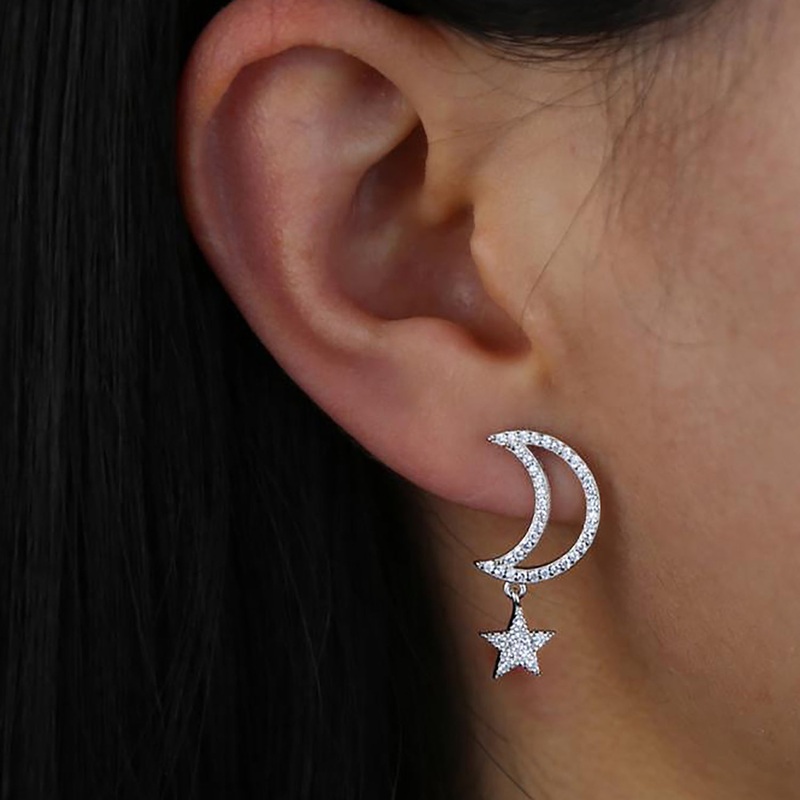 Chara Unique Cute Crystal Celestial Moon Star Dangle Earring Studs Gold