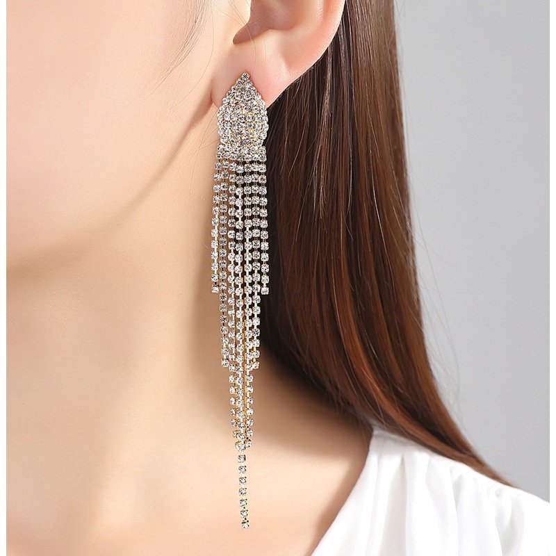 Danielle Fancy Teardrop Long Dangle Crystal Chain Stud Earrings