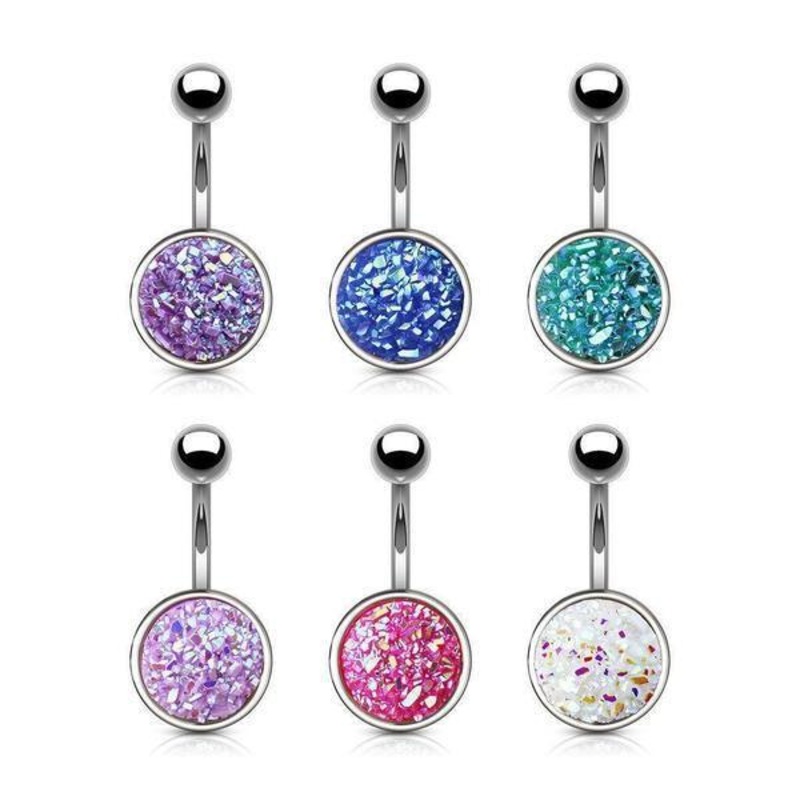 Druzy Resin Belly Bar 14G White