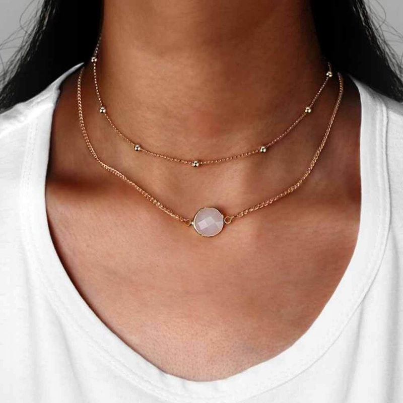 Felicia Opal Gemstone Layered Choker Necklace in Gold Clear