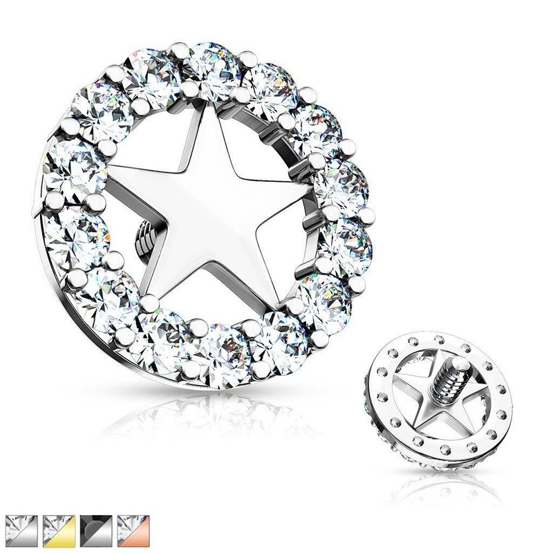 Gemmed Star Dermal Top 14G Black