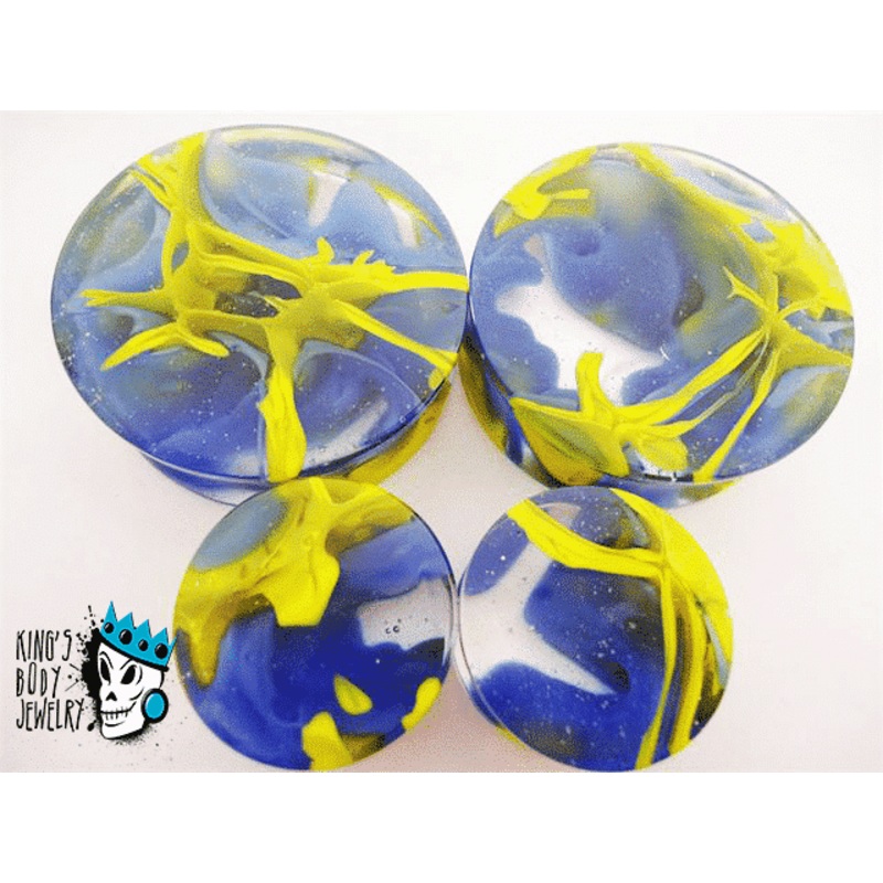 Gorilla Glass Blue and Yellow Power Plugs (0 gauge – 1 3/8 inch) 0 g