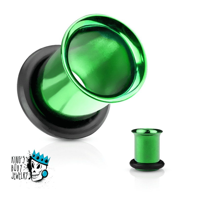 Green Steel Single Flare Tunnels (10 gauge – 1/2 inch) 10 g