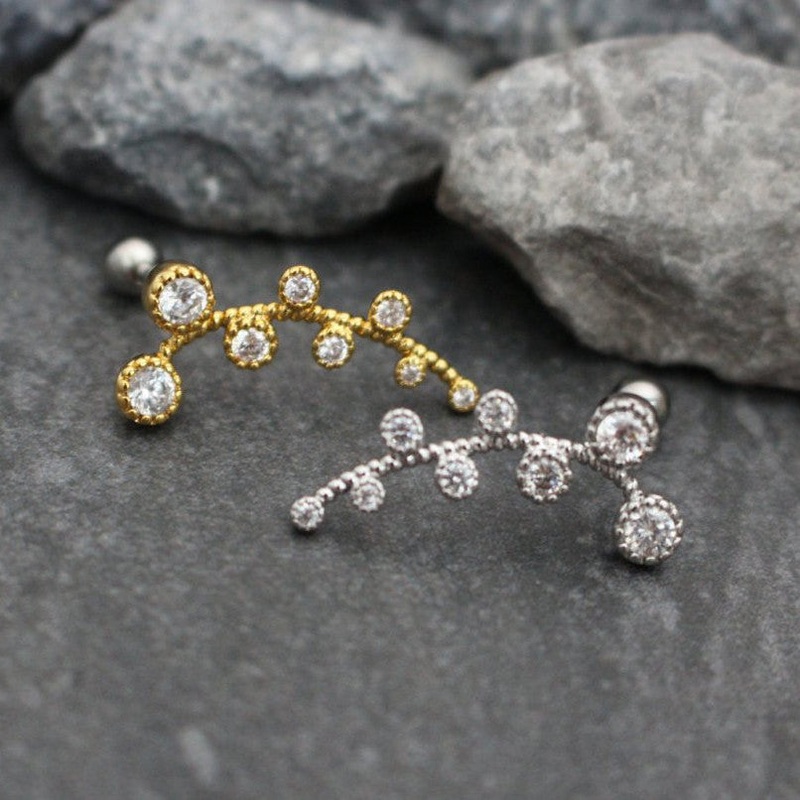 Katelli Crystal Leaf Cartilage Ear Piercing Stud Gold – Pair of Piercings (2)