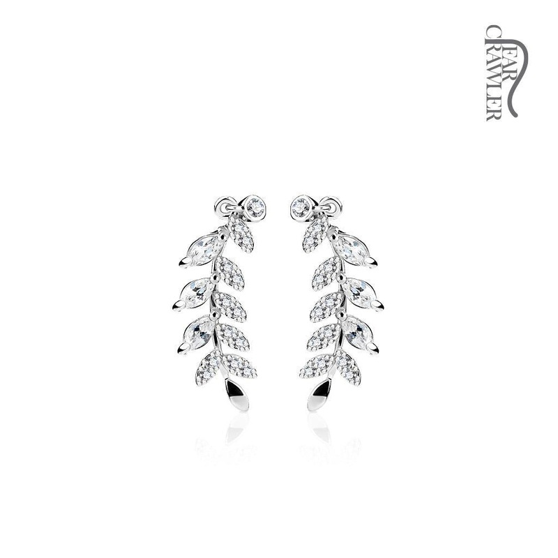 Marquise Cut Paved Leaf Ear Crawler Pair Gold